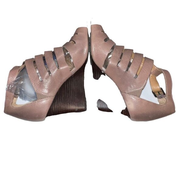 Franco Sarto Faryn Dress Sandal Size 10 Wedge Beige Taupe Leather Gladiator Shoe - Picture 6 of 10